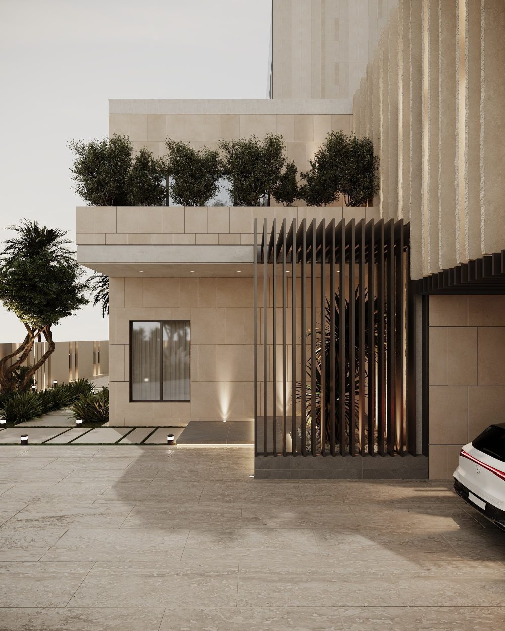 About Studio Twelve A stylish modern home featuring a car parked out front, highlighting its contemporary architecture and clean lines.
