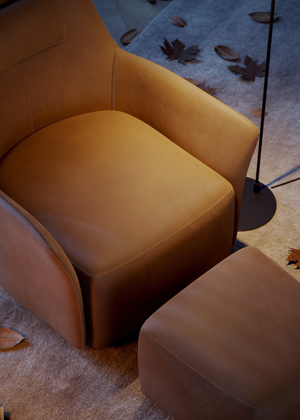 Alexander Armchair Halloween Orange armchair with an ottoman with the same colour.