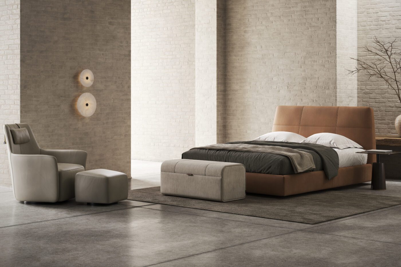 Alexander Armchair, Shelby bed and Adley pouf
