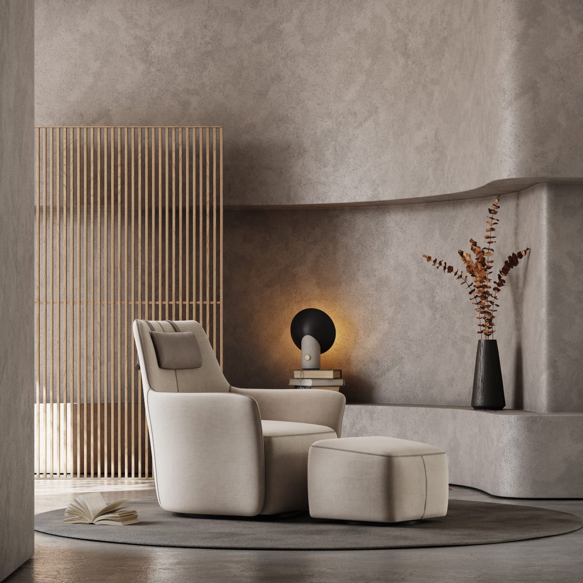 Alexander armchair and ottoman reading corner