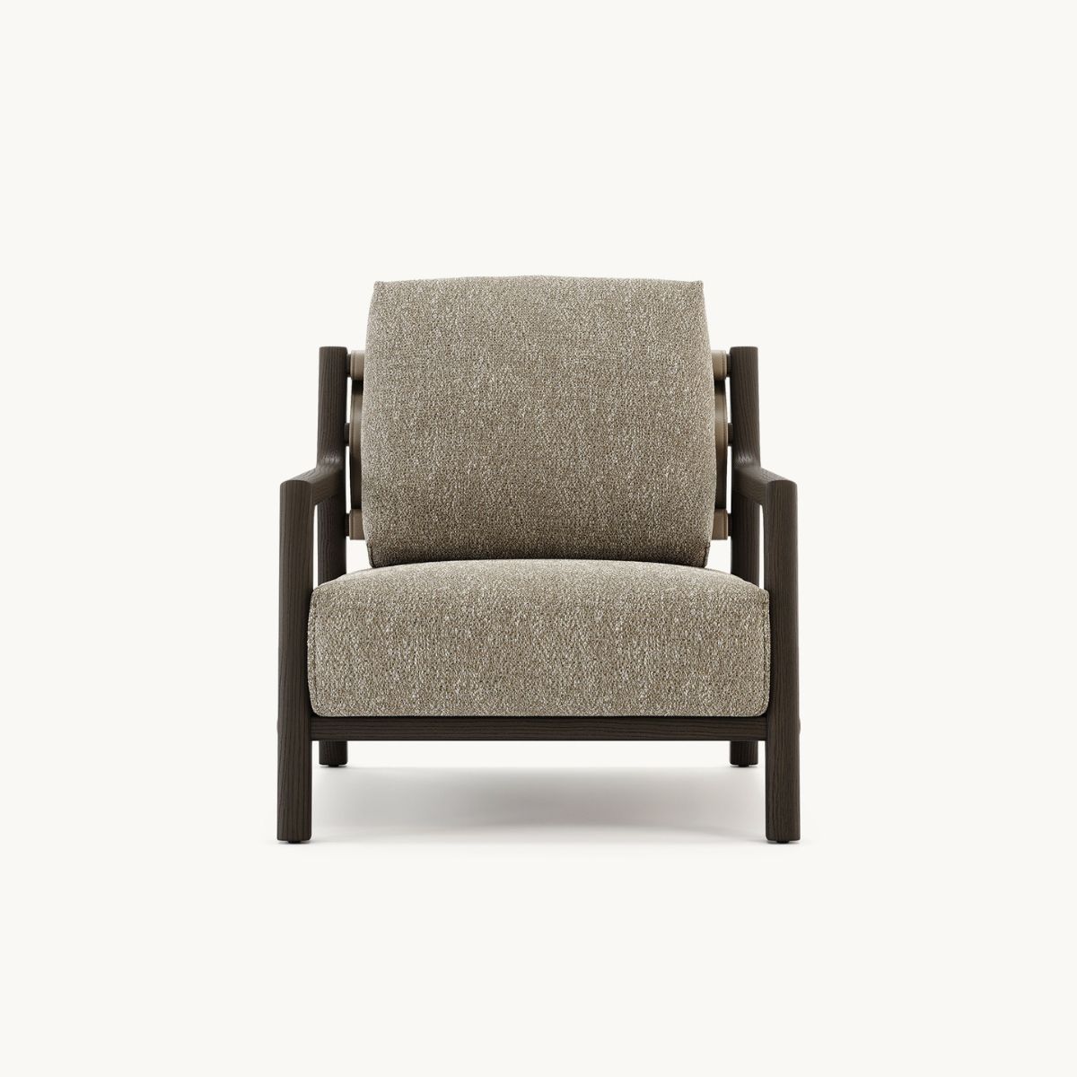 Alton armchair by Domkapa with a brown upholstered seat, designed for comfort and style.