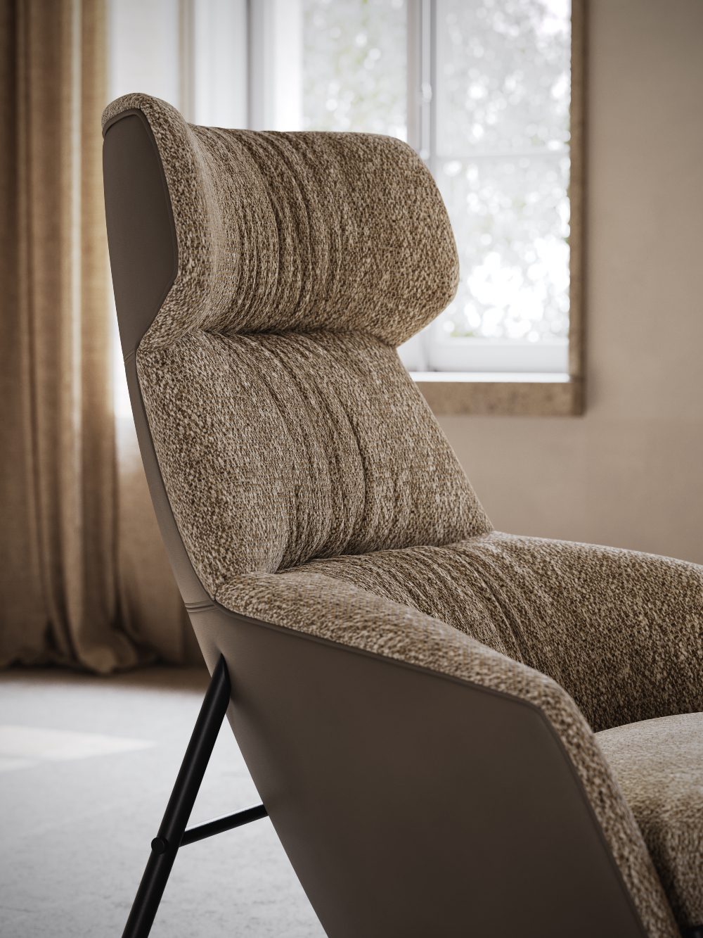 Hubert Armchair (4) Armchair upholstered in neutral colours.