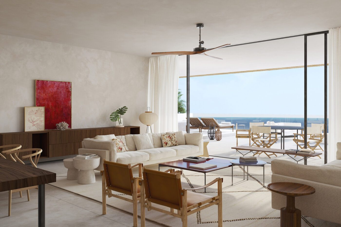 Lissoni & Partners project 2 (1) Bright living room with comfortable seating and expansive windows overlooking the beautiful ocean. By Lissoni & Partners, one of the 5 best italian interior designers.