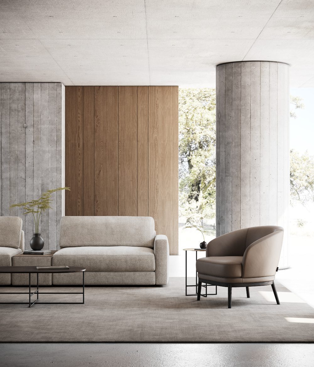 Metal, wood and Concrete with Edward Sofa and Ruth Armchair
