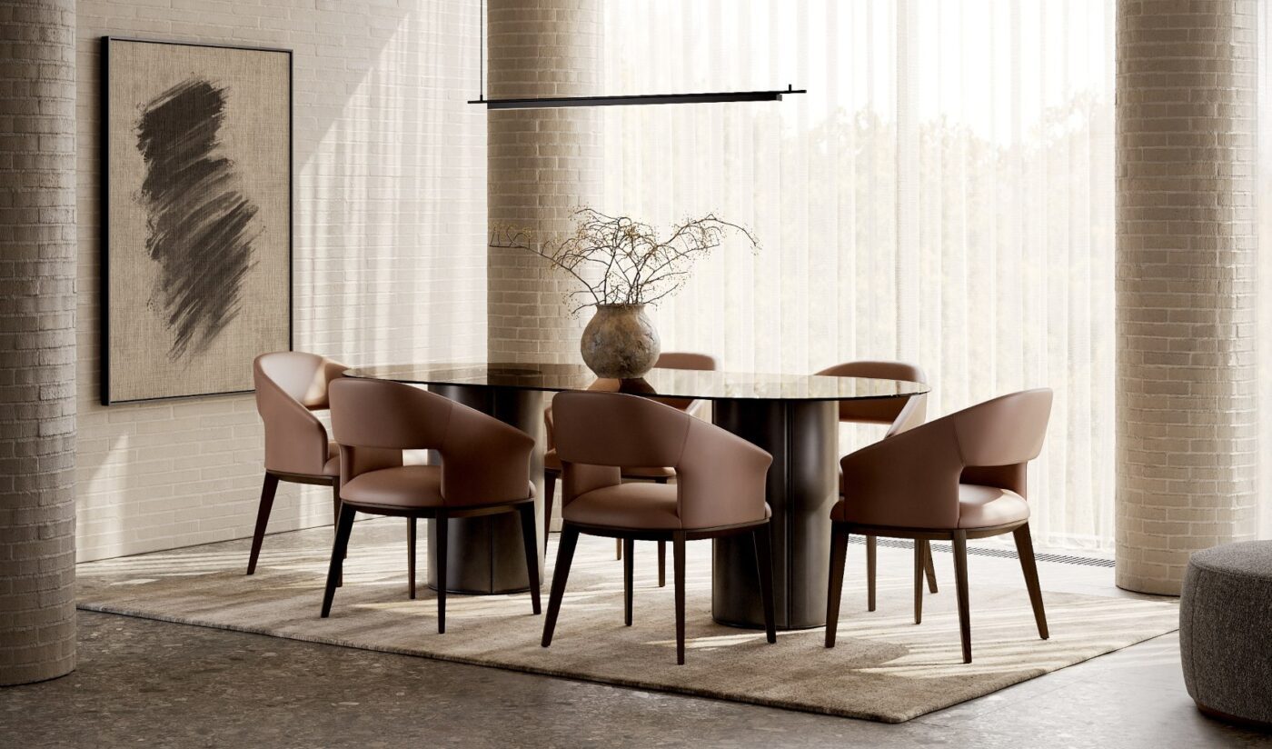Mocha Mousse dining room with Jermain