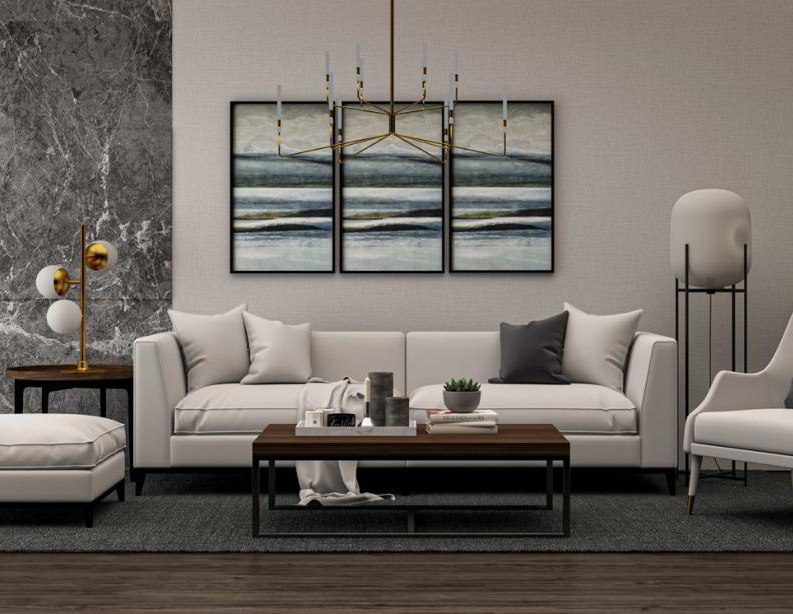 Project by Simba Home (1) Modern living room showcasing elegant white furnishings and artistic elements, exuding a stylish and airy ambiance.