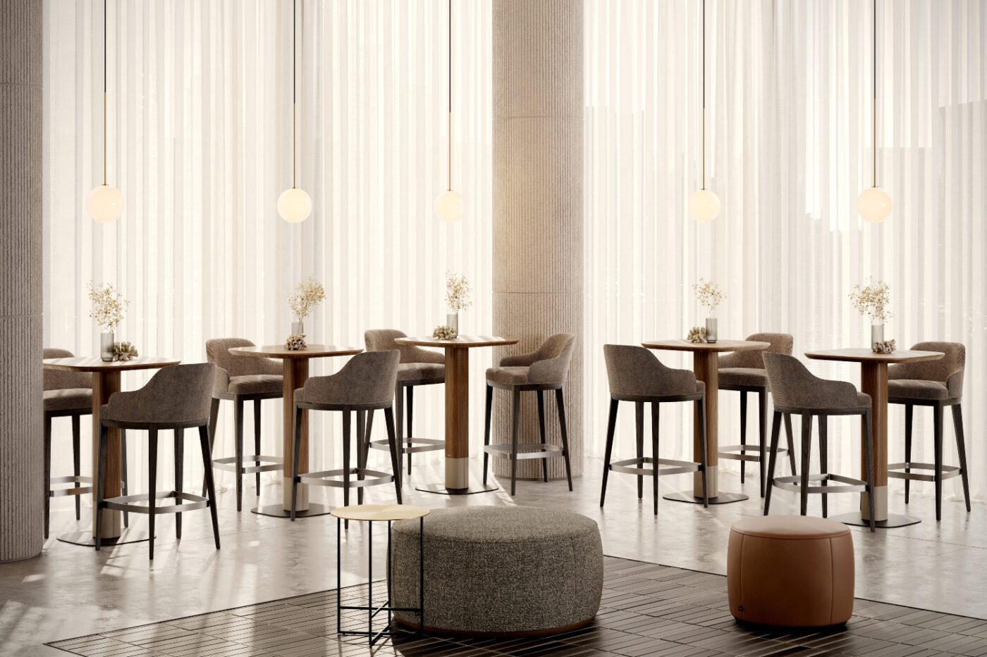 adam bar table and anna bar chair in hospitality design