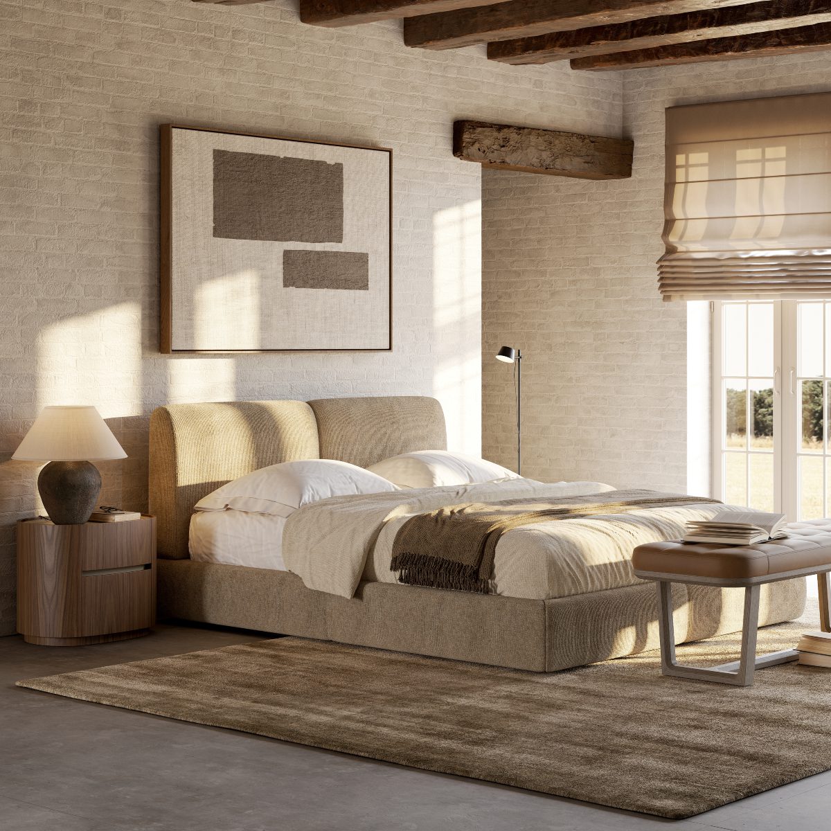 bedroom with margot plus bed and vincent bench