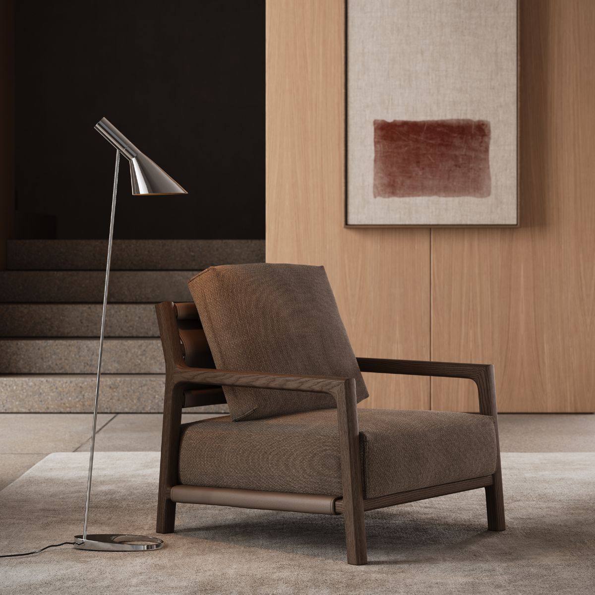 bn armog article about the end of summer refresh (2) A armchair and lamp are set in a room adorned with a vibrant painting, creating a welcoming atmosphere.