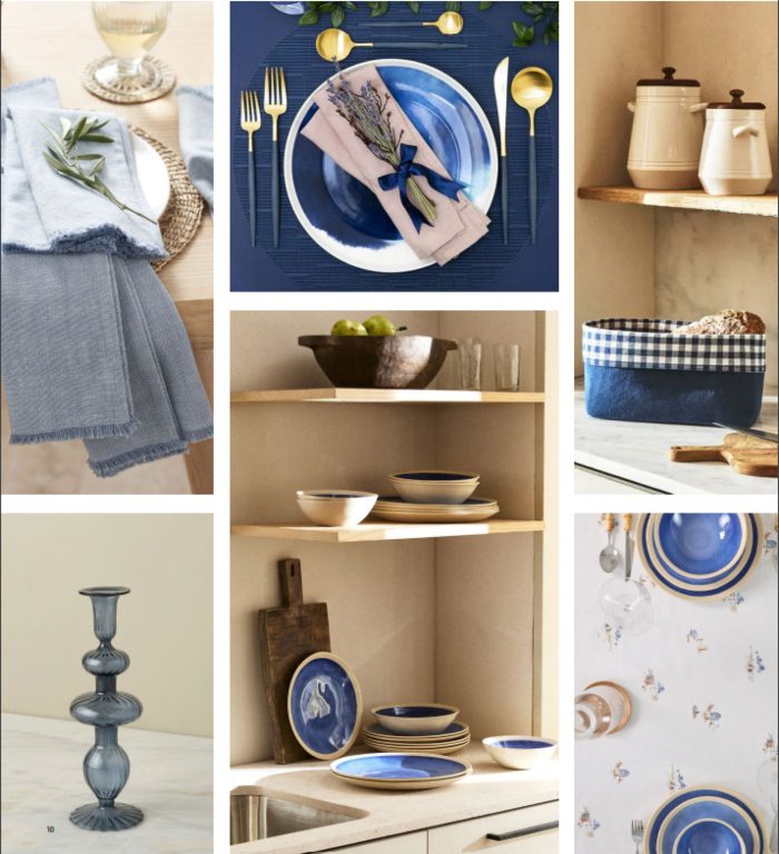 Blue Tones Table setting essentials in blue tones - Napkins, plates, candles.