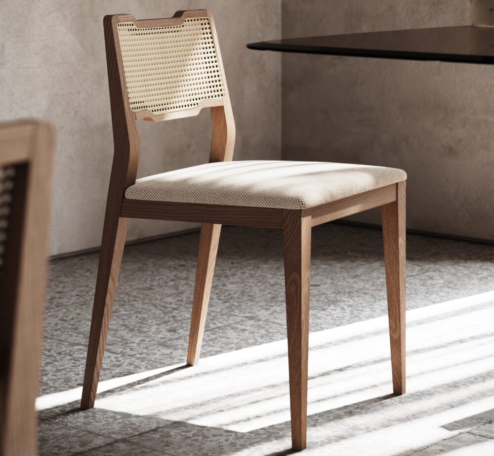 eva chair without arms - eva family A wooden chair with a sturdy back and seat, reflecting a timeless and functional style.