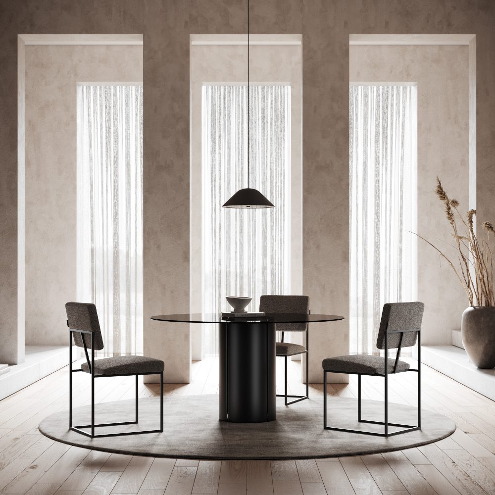 gram chair and mano dining table round with natural light