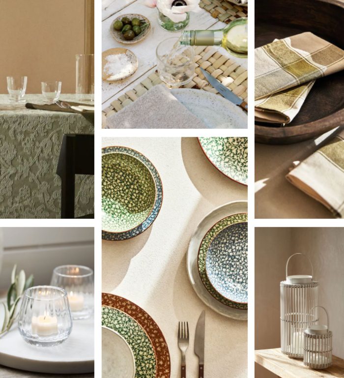Green Tones Table setting essentials in green tones - Napkins, plates, candles, glassware and lanterns.