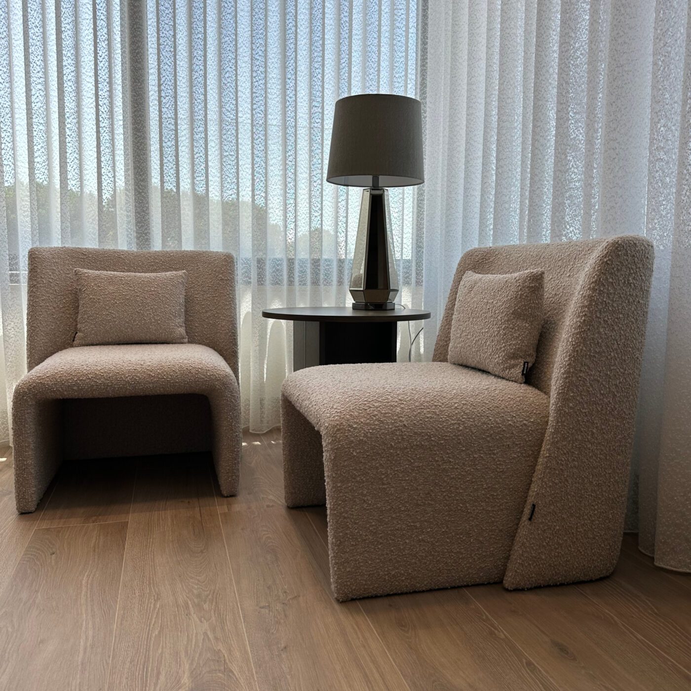 legacy armchairs in boucle at etch & notch project duo