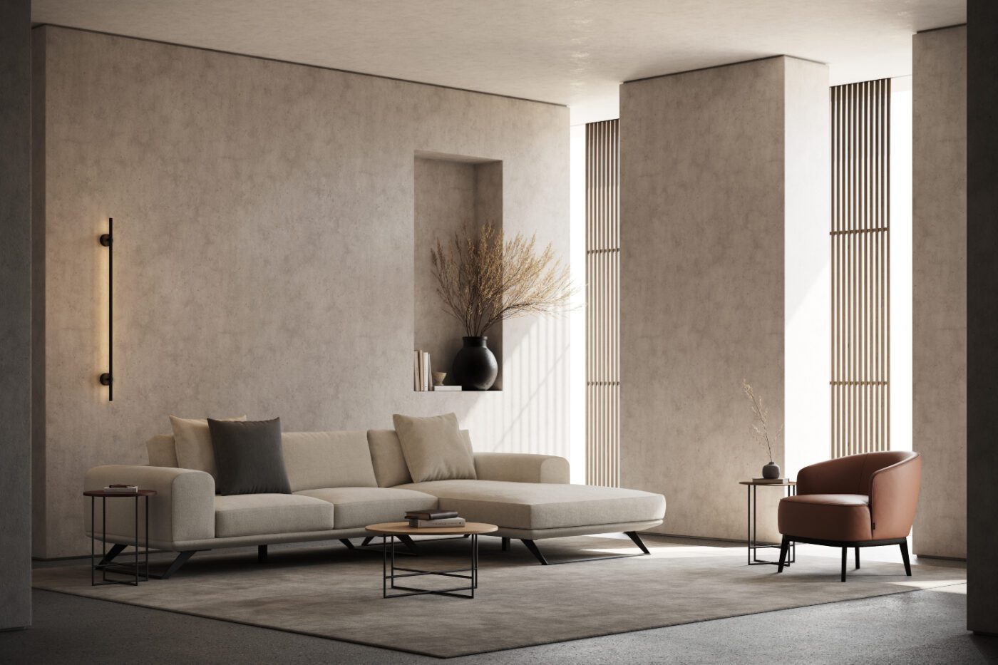 living room in neutral tones with aniston sofa and megan