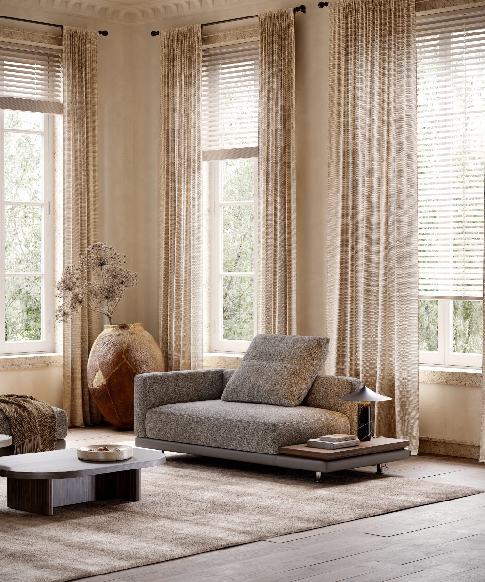 living room with laurent and a vase in the corner