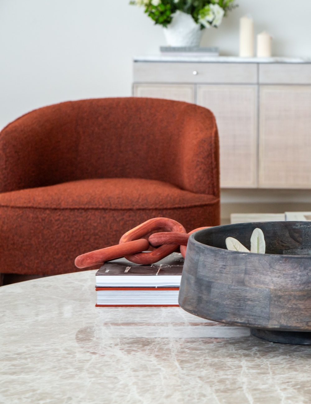megan armchairs at al mouj marina apartment