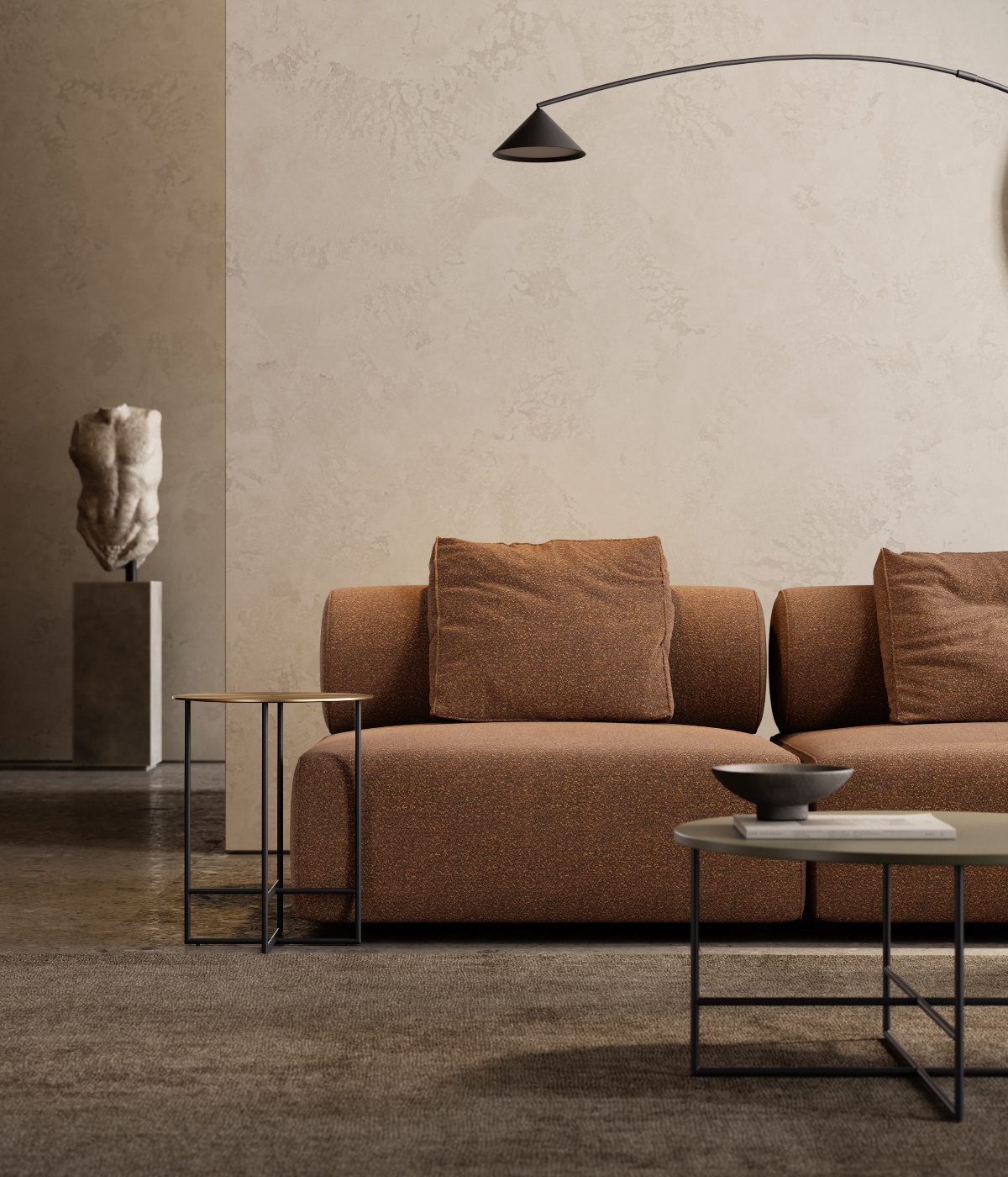 minimalist living room domkapa colour palette and materials