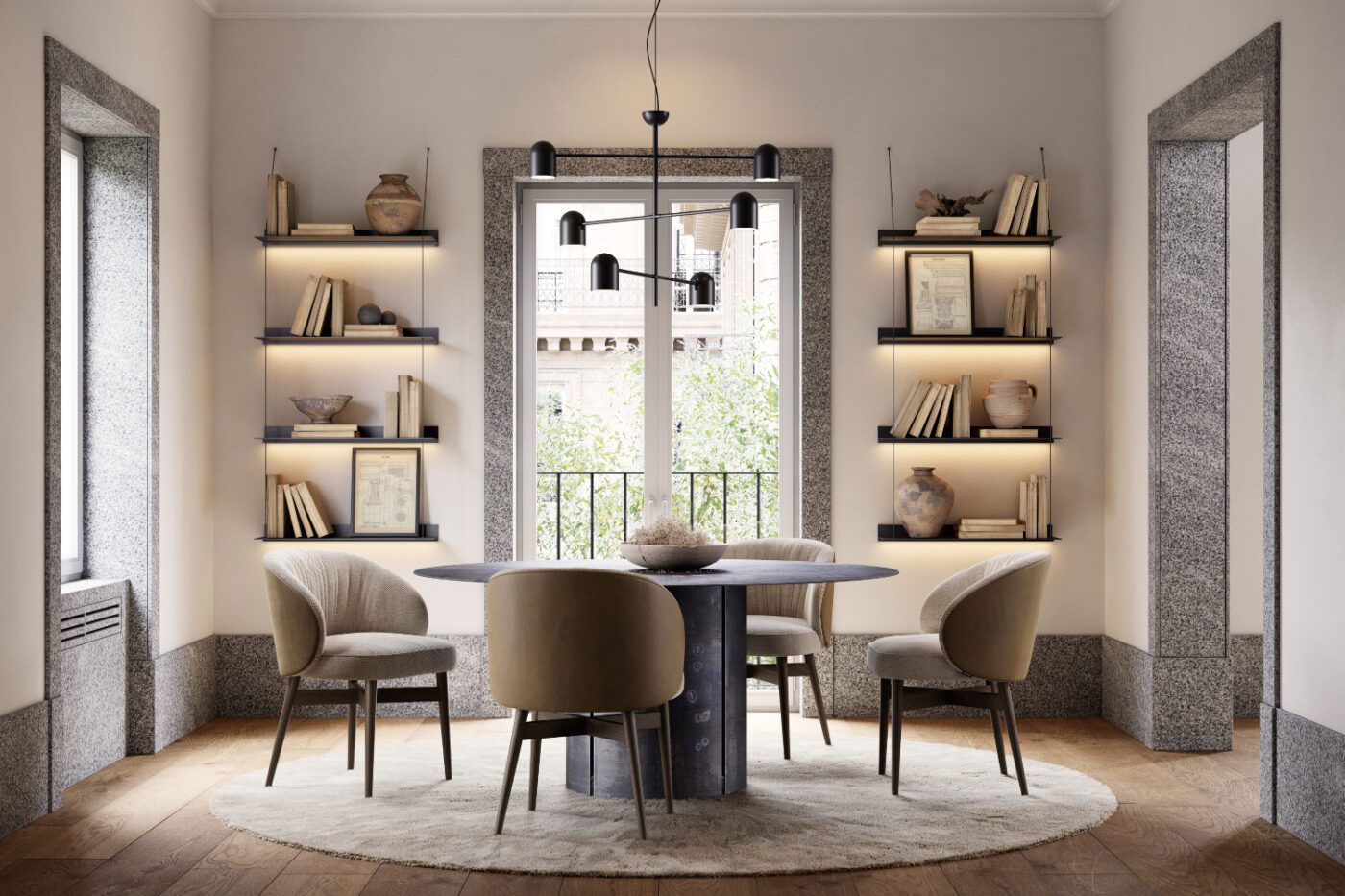 norah dining chair in a dining room with strategic lighting