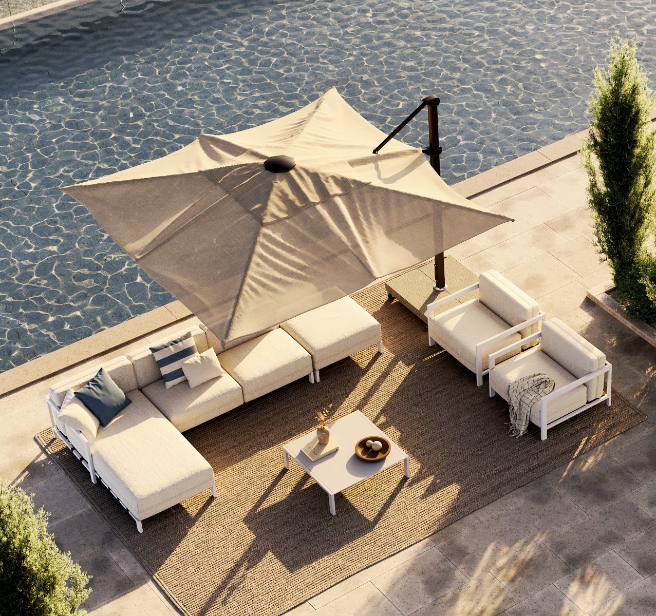 Bondi Outdoor Area Bondi collection area with chaise-longue, armchair, coffee table.